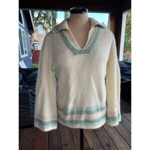 I. Magnin Sweater Sz. 10 -Collar, Fall, White, Cozy, True Vintage, Mohair, Wool